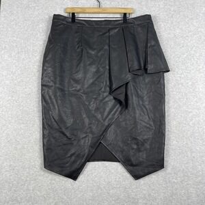 City Chic Faux Leather Pencil Skirt Womens Size L 20 Asymmetrical Detail Edgy